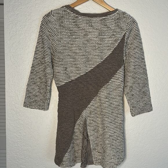 Anthropologie Angel of The North Taupe Mixed Lace Sweater Knit Large Metallic - Picture 6 of 7